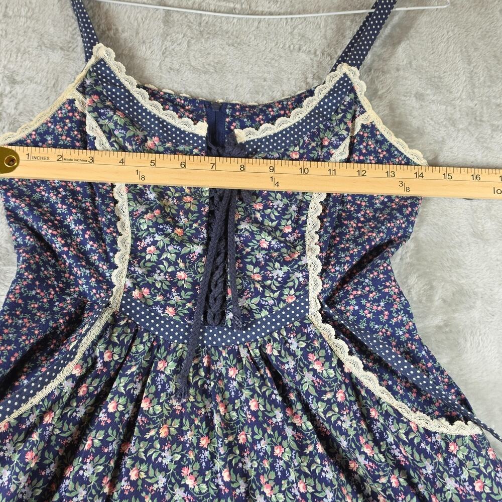 VTG 70s Gunne Sax Jessica Blue Calico Floral Prairie Dress Corset Lace Up Size 7 - Picture 7 of 14